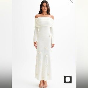 MESHKI DRESS kiki off shoulder knit rose maxi dress